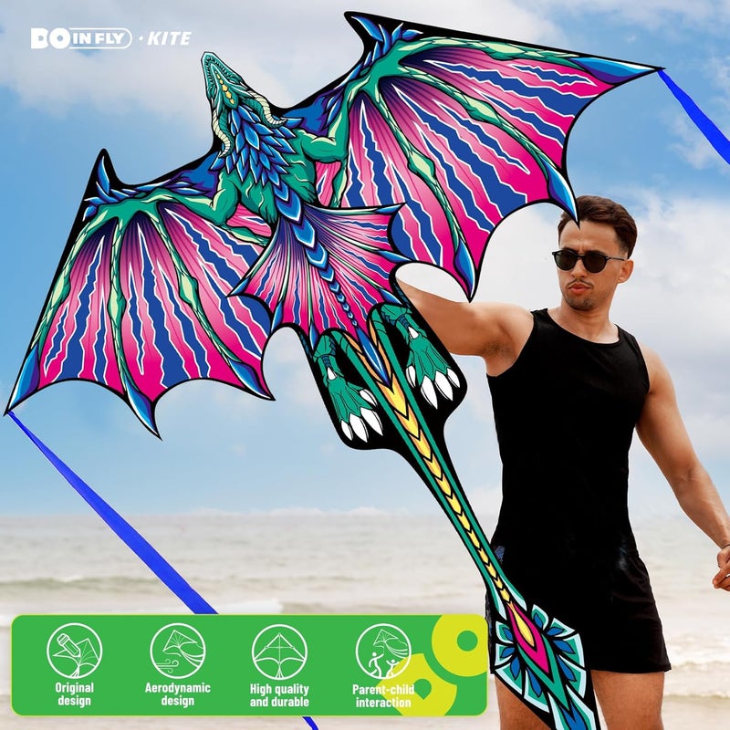 Doinfly Kite- Classical Dragon Kite ，Pink Wings Dragon Kites for Kids and Adults,Easy to Fly for Beginner Easter 57.1inch x 63inch Single Line with Tail - Image 2